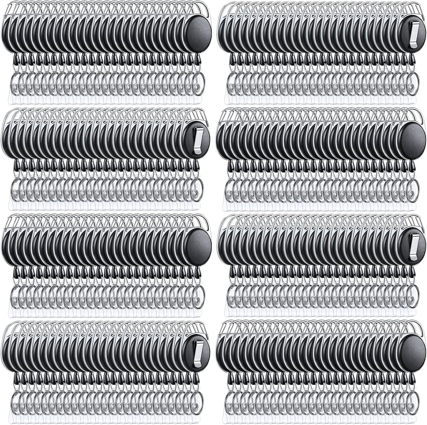 Laumoi 200 Retractable ID Badge Holder Badge Reel with Belt Clip and Key Ring, Name ID Badge Clips Keychain for Office Worker Doctor Nurse Employee (Black)