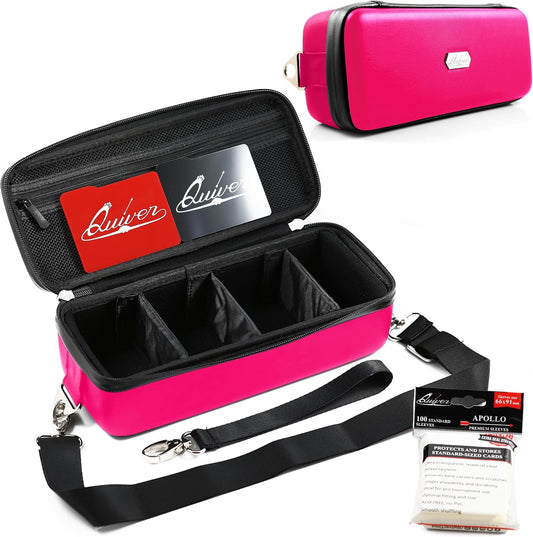 Quiver Time Pink Bolt Card Carrying Case fits Pokemon Cards and other TCG Games - Storage Bag for Playing/Trading Cards and Deck Box (Straps, Dividers & 100 Apollo Card Sleeves)