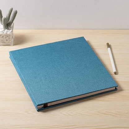 Photo Album Self Adhesive 3x5 4x6 5x7 6x8 8x10 8.5x11 11x10.6 Magnetic Scrapbook Album DIY Length 11x10.6 Inch 40 Pages Linen Cover DIY Photo Album with A Metallic Pen and and Plastic Board(Sky Blue)