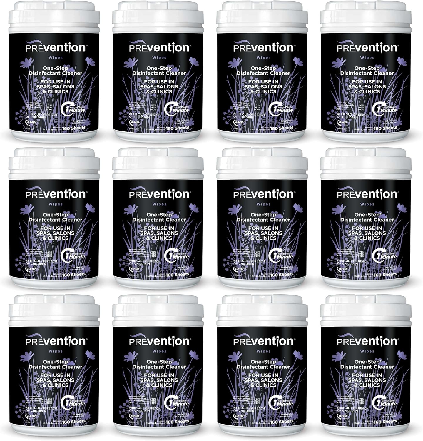 Prevention All Purpose Disinfectant Wipes – Cleaning Wipes Canister, Bulk Cleaner Towelettes for Salons, Spas, Clinics – Hospital Grade Surface Sanitizing – 160 Count per Canister (12 Pack)