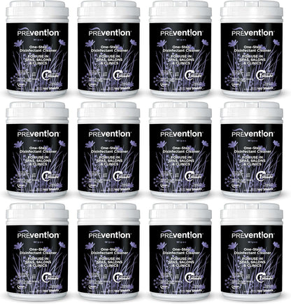 Prevention All Purpose Disinfectant Wipes – Cleaning Wipes Canister, Bulk Cleaner Towelettes for Salons, Spas, Clinics – Hospital Grade Surface Sanitizing – 160 Count per Canister (12 Pack)