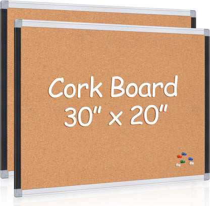 Board2by 2 Pack Cork Bulletin Board 20" x 30", Black/Silver Aluminium Framed Corkboard, Office Board for Wall Decor, Large Wall Mounted Notice Pin Board with 36 Push Pins for School, Home & Office