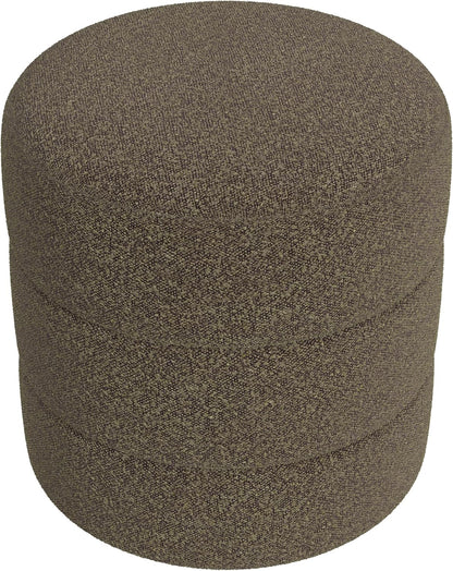 HomePop Upholstered Round Ottoman Home Décor|Foot Rest Ottoman - Dark Brown Boucle