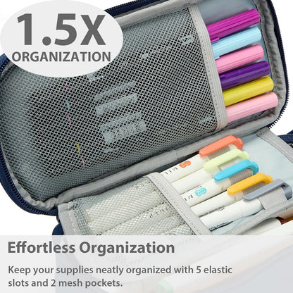 Pencil Case Pouch Box Bag School Supplies Girls Boys Kids, Cute Preppy Stuff Large Big Capacity Aesthetic Pen Organizer, Back to College Stationary, Navy Blue, Classic Stlye, 1800ml