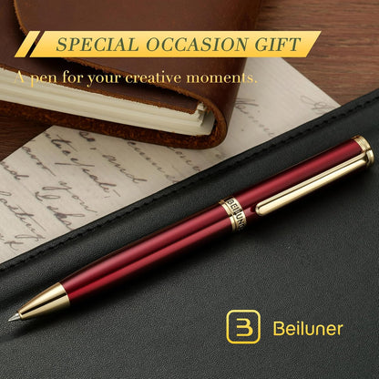 BEILUNER Red Lacquer Gel Pen With 24K Gold Finish, Retractable Pens, Gift Pen Set, Professional, Elegant, Writing, Executive, Office, Nice Fancy Designer, Perfect for Men and Women