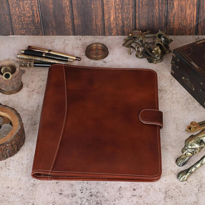 Leather Padfolio Legal Pad Portfolio Organizer | Handmade Executive Notebook Binder | Heavy Duty Full Grain Cow Hide Resume Interview Folio for Men Women, Rustic NoteBook Folder (Wine)
