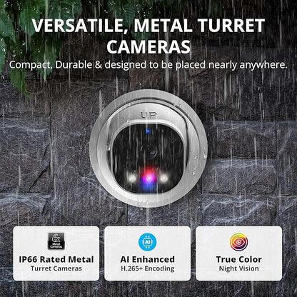 Defender AI Powered Sentinel Pro Turret 8CH NVR PoE Security Camera System, 4pc Metal Turret Cameras, 109° Wide Angle, IP66 Rated, Audio Recording, Web Viewing, 1TB HDD, Works w/Empower App