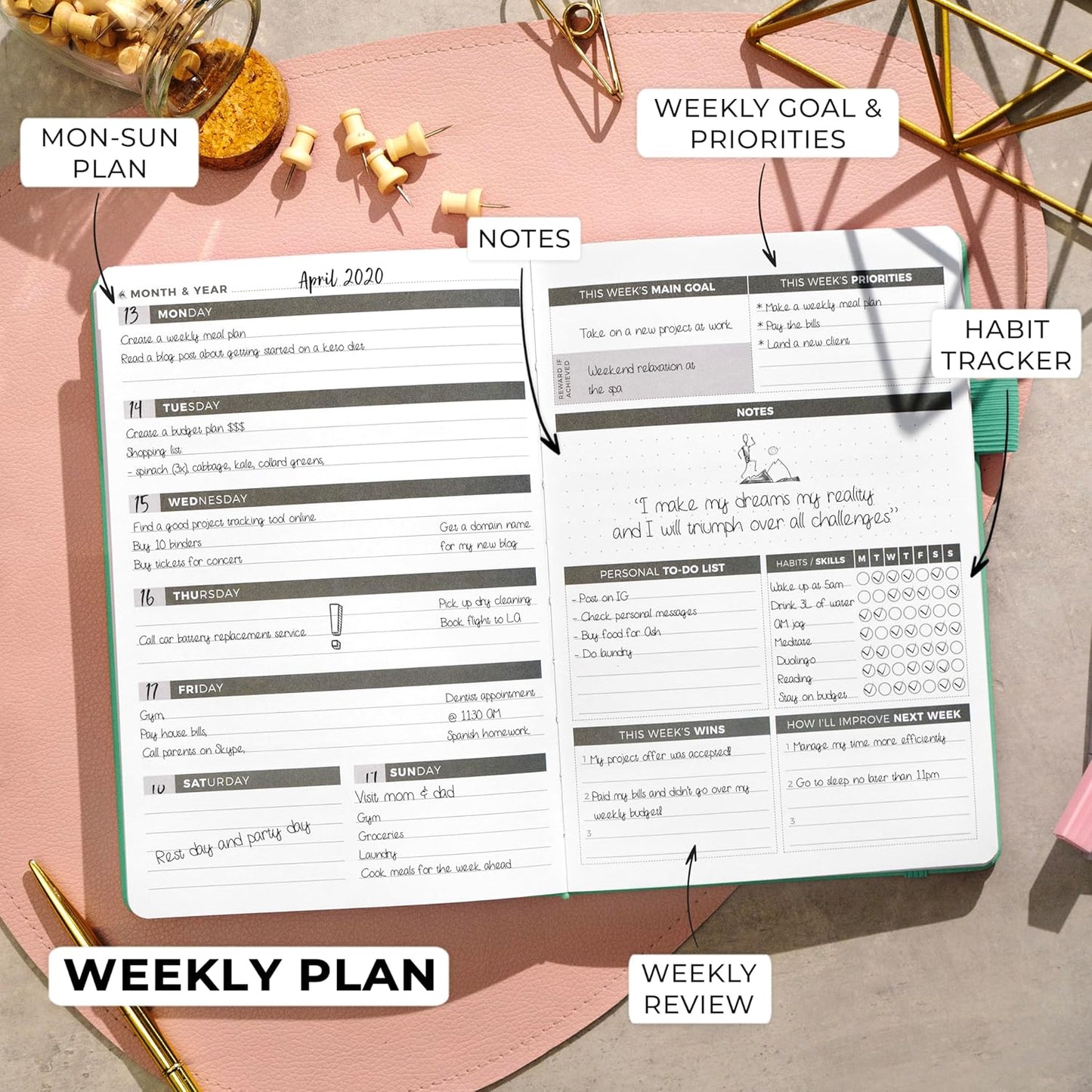 Clever Fox Planner – Undated Weekly & Monthly Planner for Productivity, Time Management & Goals – Organizer Journal – A5 (Emerald)