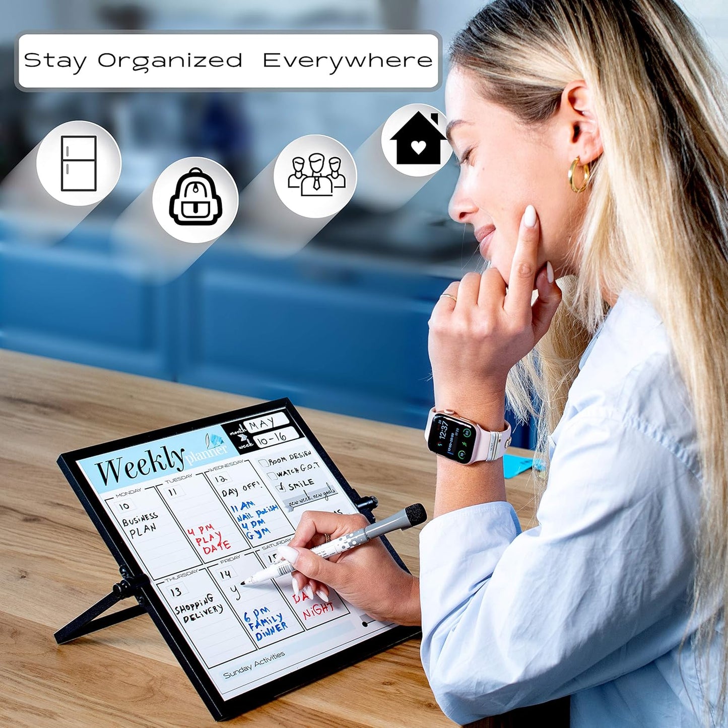 Small Desktop White Board with Weekly Planner 10x10 inch, Magnetic to Do List Dry Erase Board Calendar with Stand, 3 Markers, 4 Magnets, Eraser - Portable Whiteboard for Homeschool and Office Desk
