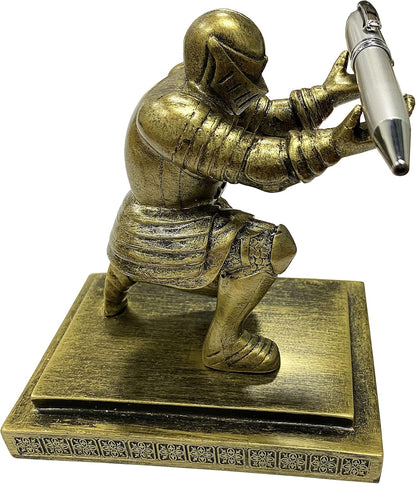 Executive Knight Pen Holder with a Pen Personalized Desk Accessories Decor Home Office Cool Pen Stand Gold