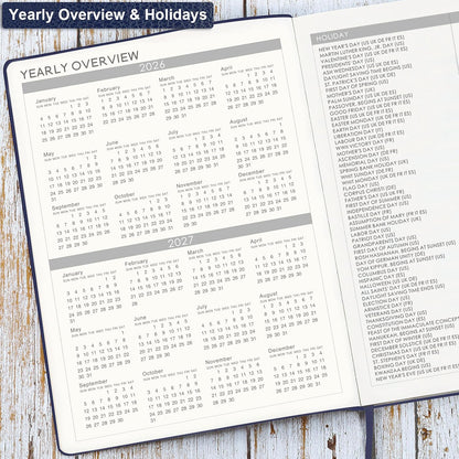 2026 Planner - Jan 2026 - Dec 2026, 2026 Planner Weekly and Monthly, 8.5" x 11", Pen Holder, Calendar Stickers, Pocket, 25 Notes Pages, Faux Leather Cover, A4 Premium Paper - Blue