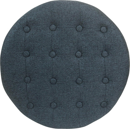 HomePop by Kinfine Fabric Upholstered Round Storage Ottoman - Velvet Button Tufted Ottoman with Removable Lid, Indigo Blue Woven