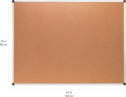 Amazon Basics Rectangular Bulletin Board, Cork Board for Wall, Vision Board for Classroom and Office, Aluminum Frame, 35" x 47", Brown