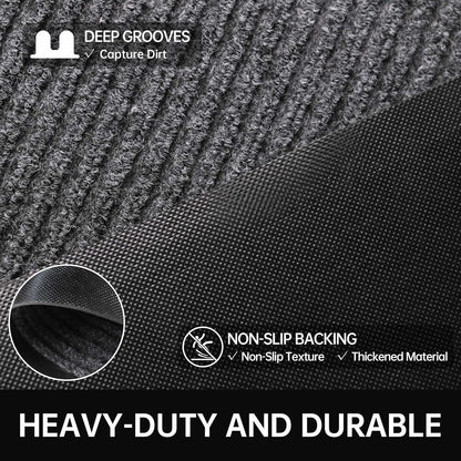 Front Door Mat, 3' x 6' Heavy Duty Indoor Outdoor Door Mat for Entryway, Commercial Door Mats Entrance, Low Profile Welcome Mats Non-Slip, Durable Rubber Backing Entry Mat for Patio, Home