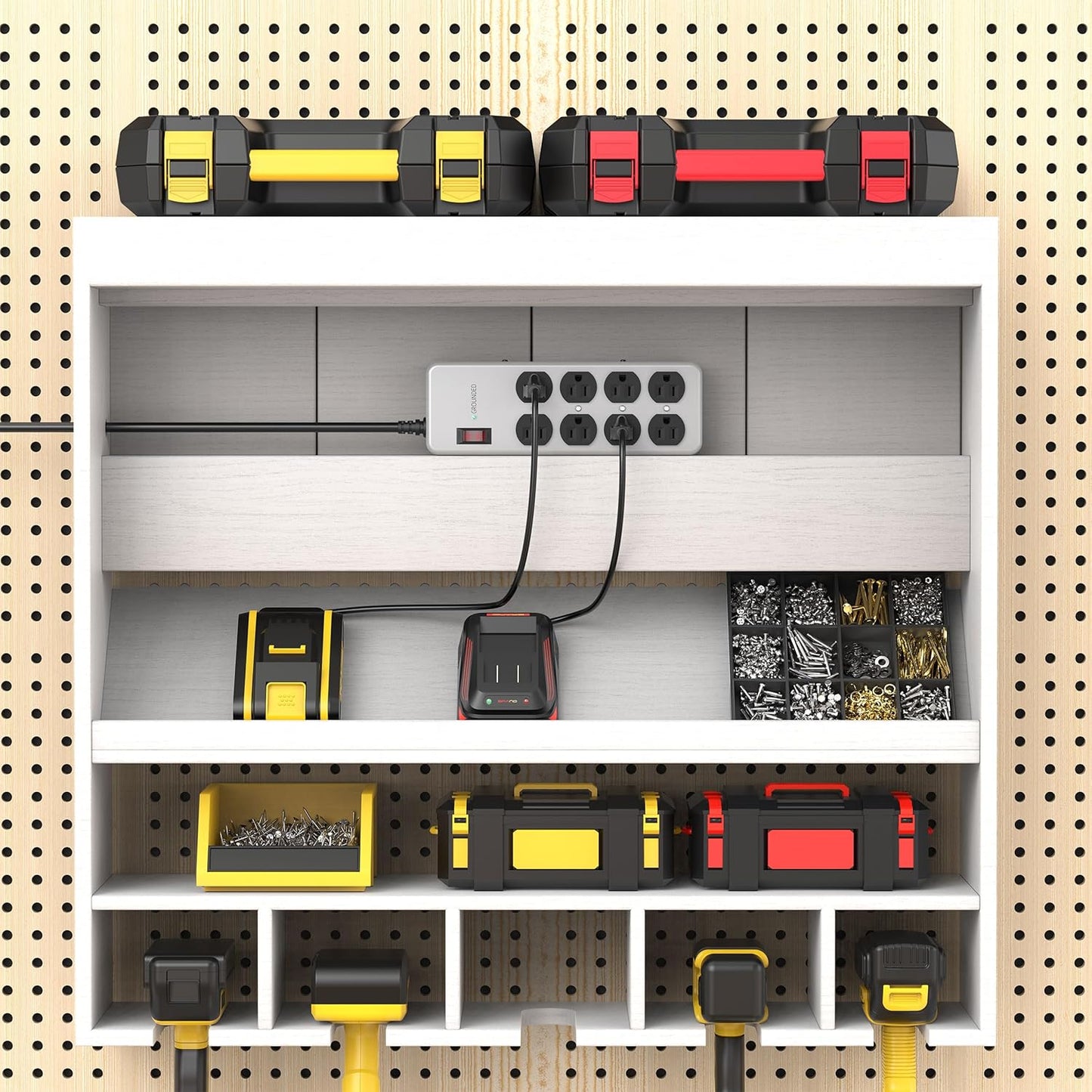 Heavy Duty Power Strip,Industrial Heavy Metal Case Surge Protector,8 AC Outlets,15Amp,2700 Joules,Protected' Indicator,14 Gauge Cord (Grey, 10FT Length)