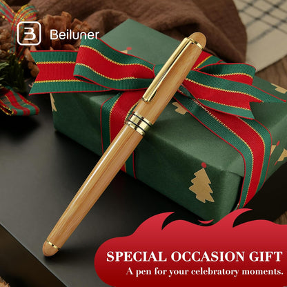 BEILUNER Luxury Wood Ballpoint Pen Writing Set,Bamboo-Elegant Nature Nice Gift Pen Set for Signature Executive Business Office Fancy Writing Supplies - Christmas Gift Boxed with Spare Refills (Black)