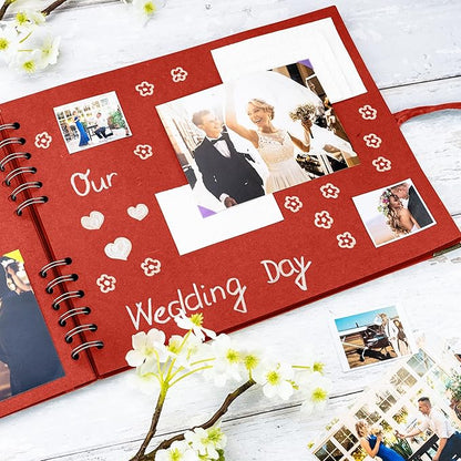 Bstorify Square Scrapbook Photo Albums 50 Pages (11 x 8.5 Inch) Red Thick Paper, Hardcover, Ribbon Closure - Ideal for Your Scrapbooking Albums, Art & Craft Projects (Red, 11 x 8.5 Inch)