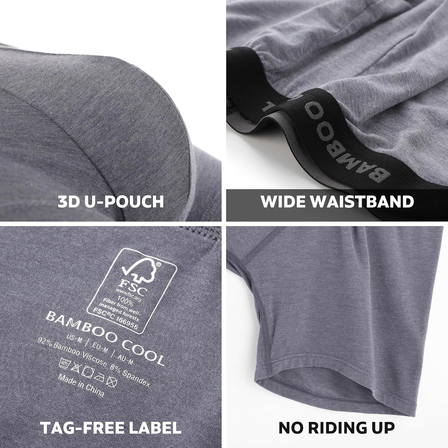 BAMBOO COOL Men's Ultra Breathable Underwear,No Riding Up Boxer Briefs with ComfortFlexible Waistband,Multipack