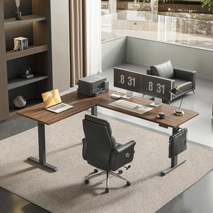 Agilestic Triple Motors 73" x 60" L Shaped Standing Desk, Electric Standing Desk Adjustable Height, Extra Large Desktop Corner Table for Home Office, Gaming Workstation, Splice Board, Dark Walnut