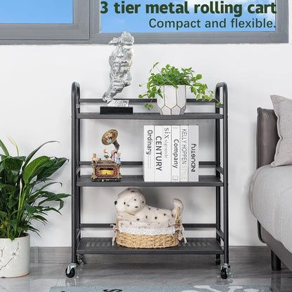 HDANI 3 Tier Metal Rolling Heavy Cart Supports 40 Lbs Per Tier,Rolling Cart with 2 Lockable Wheels for Office,Home,Bedroom,Kitchen,Bathroom(Black)…