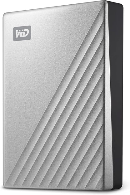 WD 1TB My Passport Ultra, Silver, Portable External Hard Drive, backup software with defense against ransomware, and password protection, USB-C and USB 3.1 - WDBC3C0010BSL-WESN