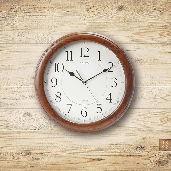 Seiko Wall Clock Quiet Sweep Second Hand Dark Brown Solid Oak Case