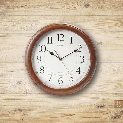 Seiko Wall Clock Quiet Sweep Second Hand Dark Brown Solid Oak Case