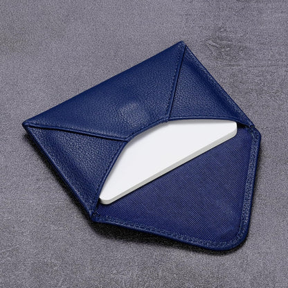 HISCOW Envelope Business Card Case with Magnet Closure - Italian Calfskin (Blue)