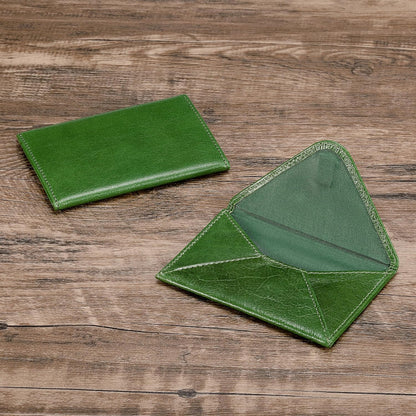 HISCOW Envelope Business Card Case with Magnet Closure - Italian Calfskin (Green Vegetable-Tanned Leather)