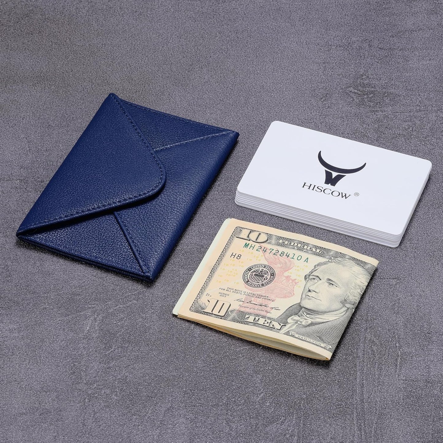 HISCOW Envelope Business Card Case with Magnet Closure - Italian Calfskin (Blue)