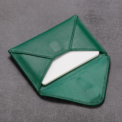 HISCOW Envelope Business Card Case with Magnet Closure - Italian Calfskin (Green)