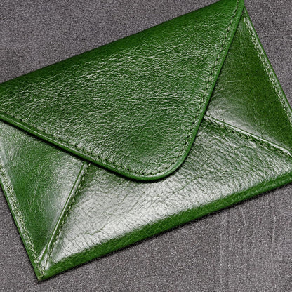 HISCOW Envelope Business Card Case with Magnet Closure - Italian Calfskin (Green Vegetable-Tanned Leather)