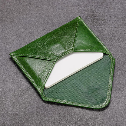 HISCOW Envelope Business Card Case with Magnet Closure - Italian Calfskin (Green Vegetable-Tanned Leather)