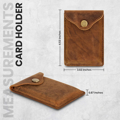 Brown Leather Card Holder with RFID Protection. Distressed leather Business Card Holder or Credit Card Wallet for Men or Women for your pocket or purse