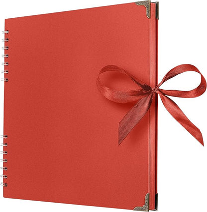 Bstorify Square Scrapbook Photo Albums 80 Pages (11 x 11 Inch) Red Thick Paper, Hardcover, Ribbon Closure - Ideal for Your Scrapbooking Albums, Art & Craft Projects (Red, 11 x 11 Inch)