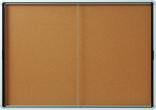 Quartet Enclosed Cork Bulletin Board, 56" x 39" or 18 Sheets, 2 Sliding Doors, Aluminum Frame (EISC3956)
