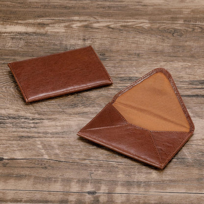 HISCOW Envelope Business Card Case with Magnet Closure - Italian Calfskin (Coffee Vegetable-Tanned Leather)