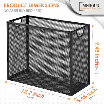 Sinboun Hanging File Organizer Letter-Size File Holder Filing Box Includes 5 Hanging Folders - Metal Mesh Magazine Letter Storage Cabinets File Cart for Office Home School, No Assembly Required