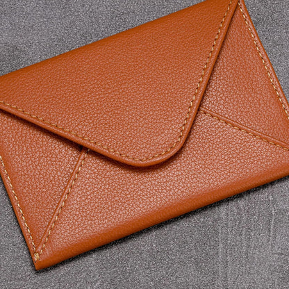 HISCOW Envelope Business Card Case with Magnet Closure - Italian Calfskin (Tan)