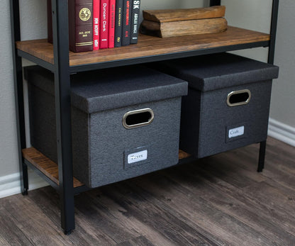 Internet's Best Collapsible File Storage Organizer with Lid - Decorative Linen Filing & Storage Office Box – Hanging Letter/Legal Folder – Home Office Bins Cabinet – Charcoal Container - 2 Pack