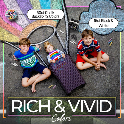 Loddie Doddie Sidewalk Chalk Jumbo Sticks - 15 Count Bucket, 10 Black & 5 White - Non-Toxic Low-Dust Sticks For Kids & Adults - Outdoor Chalk Bucket For Kids Activities