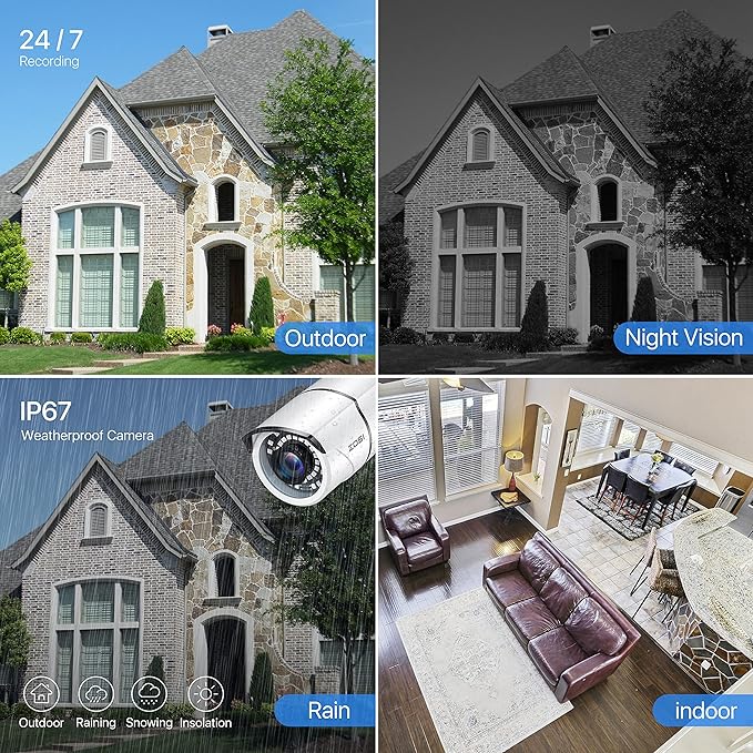 ZOSI H.265+ 1080p 16 Channel Security Camera System with AI Human Vehicle Detect, Hybrid 4in1 DVR, 8 x 1080p CCTV Bullet Cameras Outdoor, 120ft Night Vision and 105°Wide Angle, Remote Access, 4TB HDD