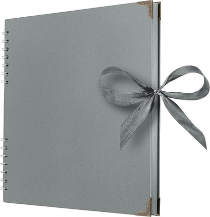 Bstorify Square Scrapbook Photo Albums 80 Pages (11 x 11 Inch) Grey Thick Paper, Hardcover, Ribbon Closure - Ideal for Your Scrapbooking Albums, Art & Craft Projects (Grey, 11 x 11 Inch)