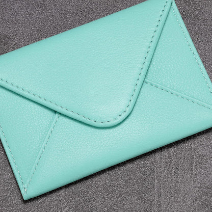 HISCOW Envelope Business Card Case with Magnet Closure - Italian Calfskin (Teal)