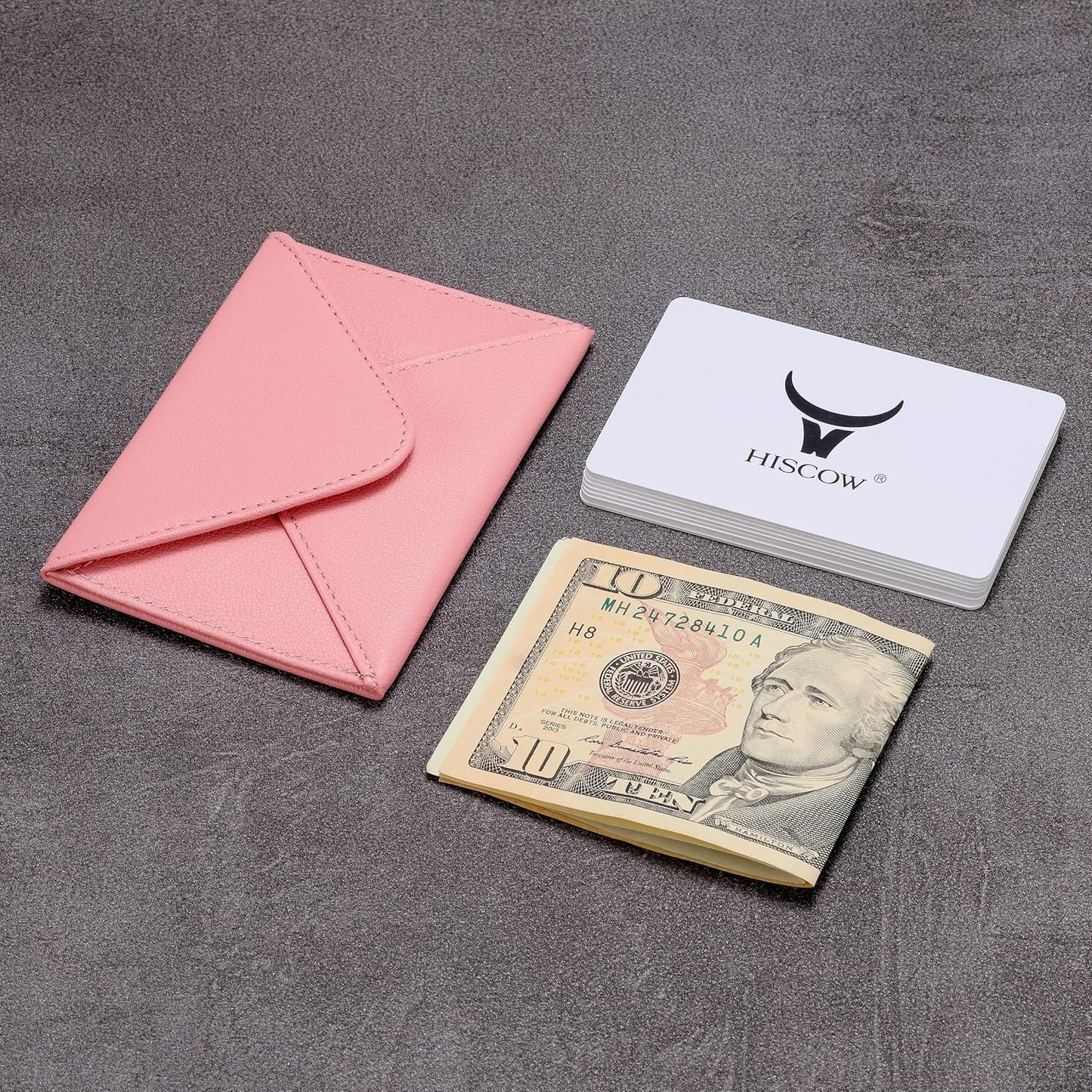 HISCOW Envelope Business Card Case with Magnet Closure - Italian Calfskin (Pink)