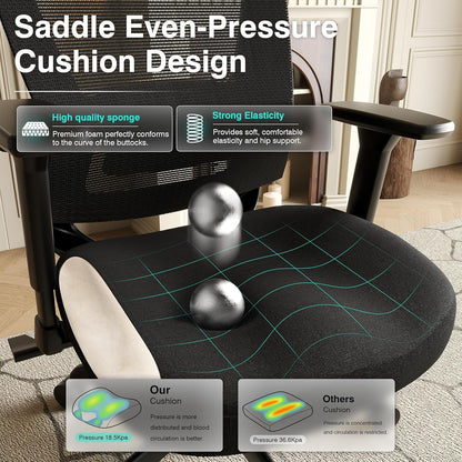 T96C Ergonomic Home Office Chair, Mesh Computer Desk Chair with 4D Armrests, Adjustable Lumbar Support,Tilt Function, Executive Rolling Swivel Task Chair for Long Hours (Black - Upholstered Seat)
