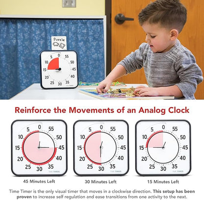 TIME TIMER 8 inch Visual Timer - 60 Minute Desk Countdown Clock with Dry Erase Activity Card, Also Magnetic - for Kids Classroom, Homeschooling Study Tool, Task Reminder, Home and Kitchen Timer