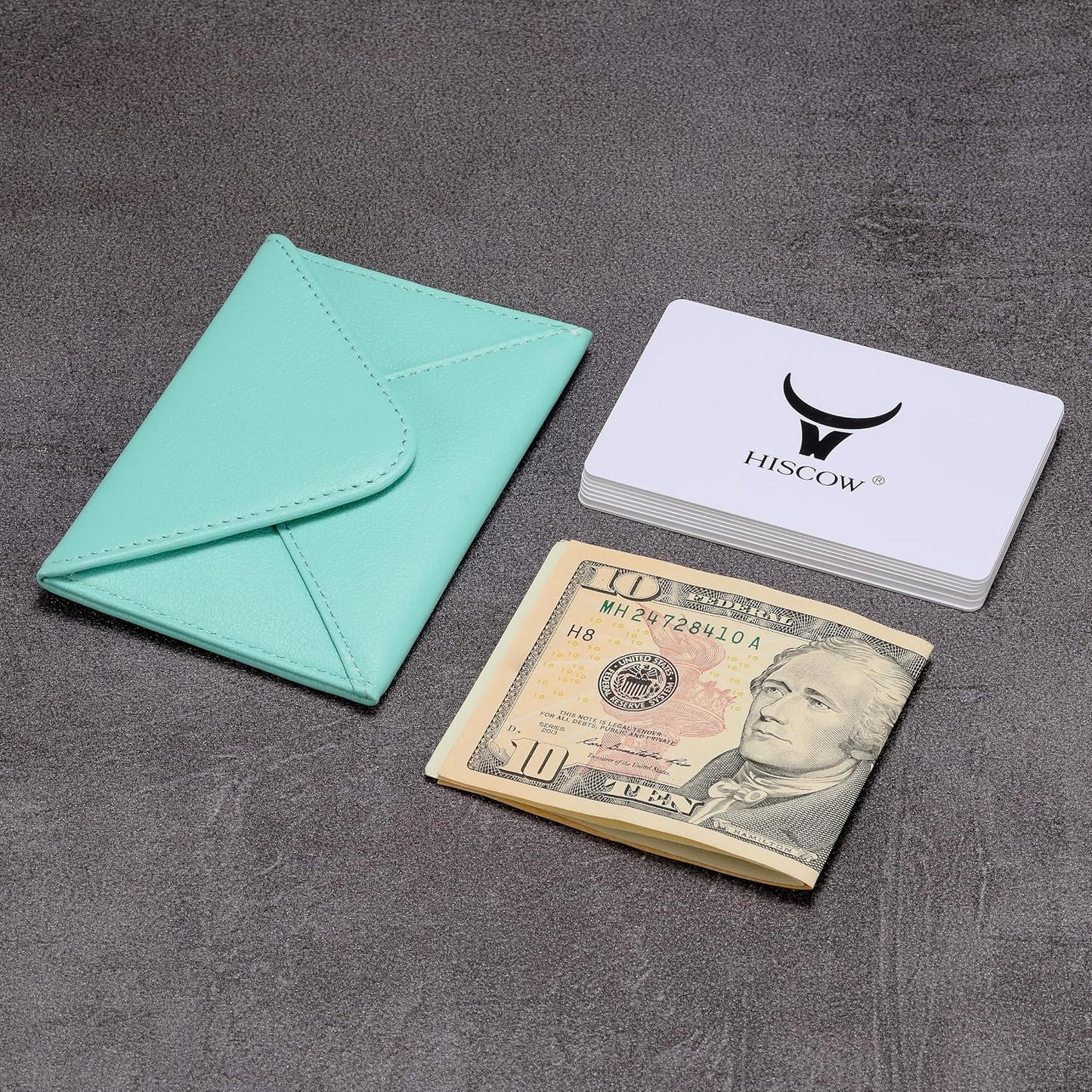 HISCOW Envelope Business Card Case with Magnet Closure - Italian Calfskin (Teal)