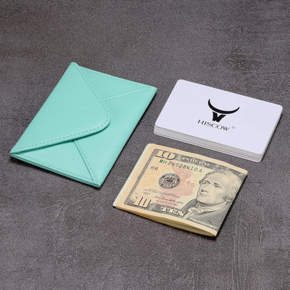 HISCOW Envelope Business Card Case with Magnet Closure - Italian Calfskin (Teal)