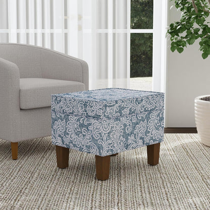 Home Decor | Dinah Collection Modern Storage Ottoman | Ottoman with Storage for Living Room & Bedroom(Blue Denim Jacobean Print)